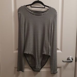 GAP Striped Open-back Long-sleeved Bodysuit